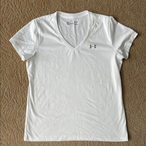 Under Armour White Loose Fit Heatgear T-Shirt- Lg